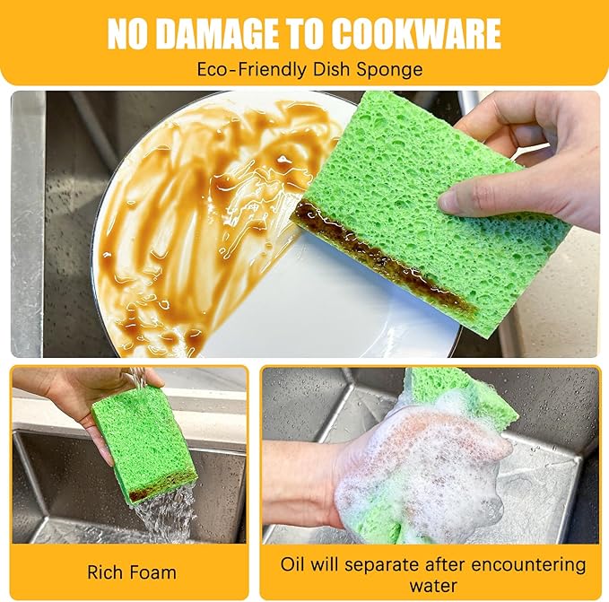 Kitchen Sponges, 12-Count Cellulose Sponges, Durable Dish Sponge for Cleaning, Cleaning Scrub Colored Sponge, Multiple Use for Dishes Washing, Compressed Packaging