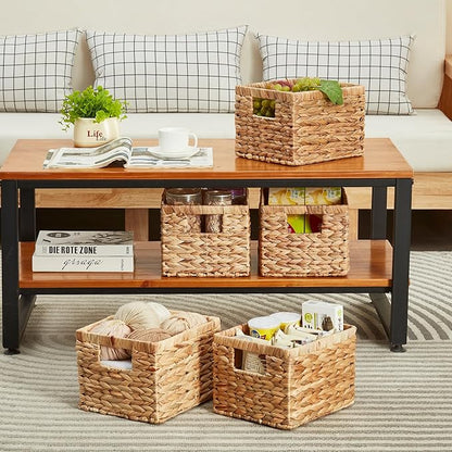 Water Hyacinth Wicker Basket, Decorative Woven Baskets with Built-in Handles, Hand-woven Storage Organizer for Organizing Pantry, Livingroom, Bedroom, Shelves, Toilet(2-PACK, Natural)