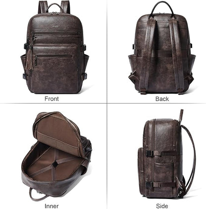 Shrrie Laptop Backpack for Women,Vegan Leather Backpack Work Computer Backpacks fits 16" Laptop,Water Resistant Teacher Nurse Casual Daypack for Weekender Camping Travel,Two-toned Coffee