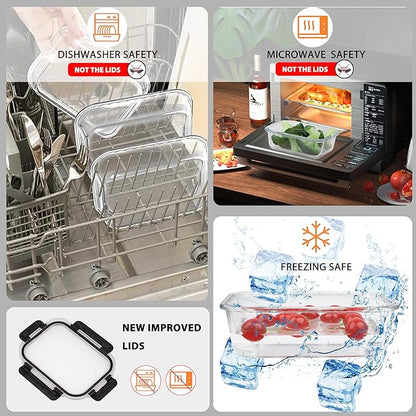 kakw12 Packs Glass Food Storage Containers,Glass Meal Prep Container for Lunch,can be used in the Microwave, Oven, Freezer and Dishwasher,with Upgraded Snap Locking Lids. (12 Packs)