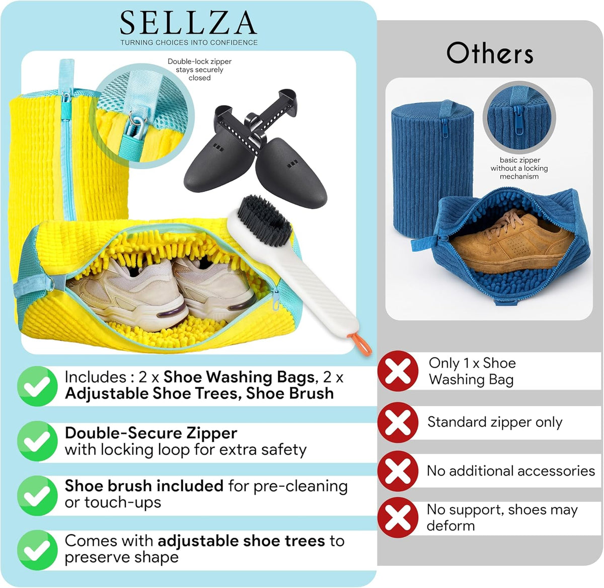 Shoe Washing Machine Bag - 2Pcs Shoe Washing bag,360° Deep cleaning Durable sneaker washing machine bag, Fits All Shoe Types & Sizes,Yellow,14.8 x 7.4inches