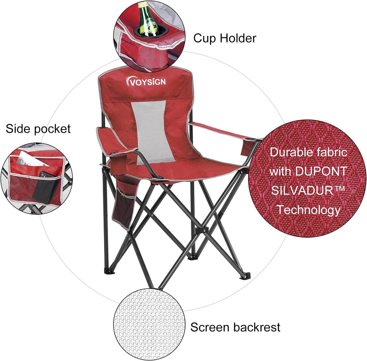 Mesh Folding Camping Chairs for Adults, Oversized Portable Outdoor Chairs, Weight Capacity 325 lbs with Cup Holder, Storage Pocket, Carry Bag