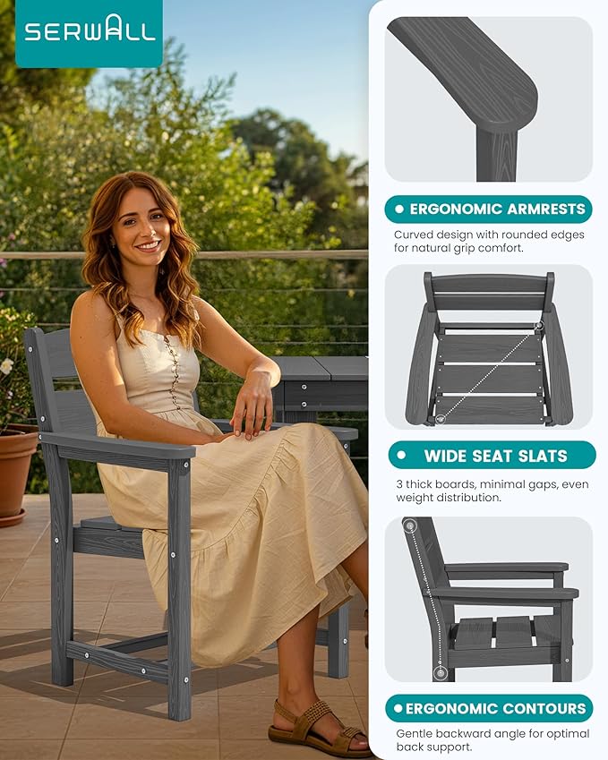 SERWALL Outdoor Dining Table Set, 67‘’ HDPE Patio Dining Set