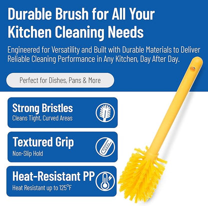 SPARTA Large Water Bottle Brush Ideal for Wide-Mouth Jars, Bottles and Tumblers, Dishwashing Tool with Handle for Home and Commercial Kitchens, Plastic, 12 Inches, Yellow