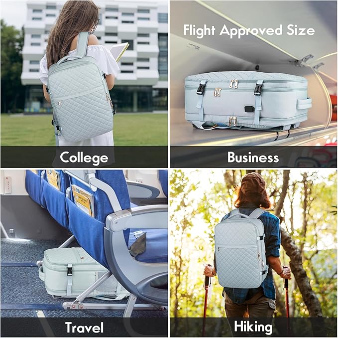 MOMUVO Large Travel Backpack Women, Flight Approved Carry On Backpack, Water Resistant Anti-Theft Large Casual Daypack Fit 17 Inch Laptop with USB Charging Port, Blue