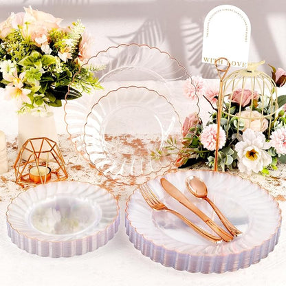 YOUBET 60PCS Rose Gold Plastic Plates
