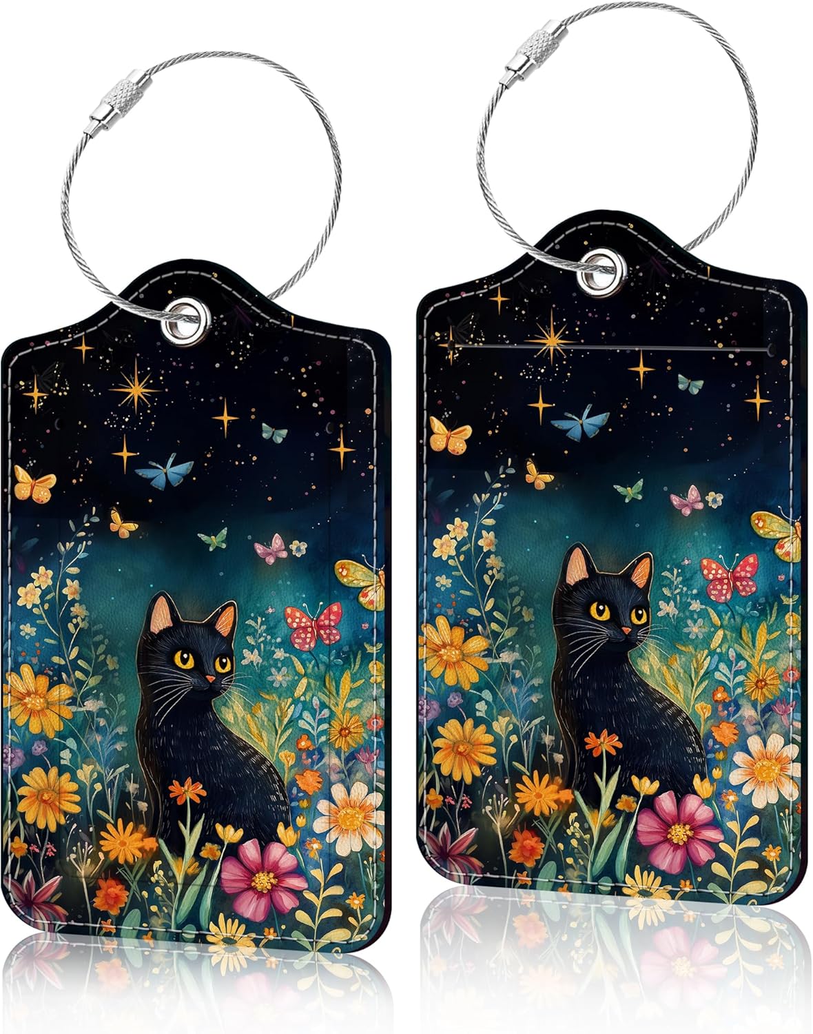 2 Pack Luggage Tag for Suitcase, Cute Unique Leather Suitcase Tags Identifiers with Privacy Name Address Labels & Durable Steel Loop for Women Men Travel