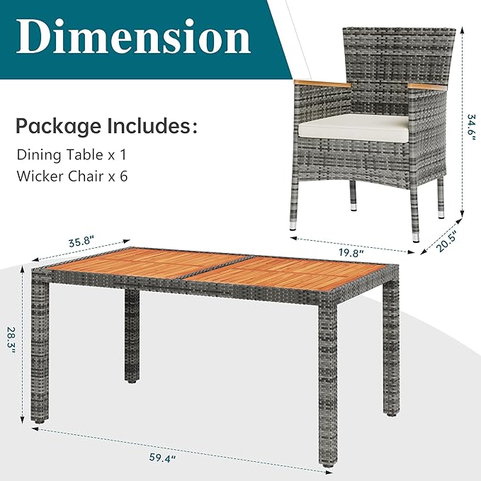 Shintenchi 7 Piece Patio Dining Set, Wicker Patio Conversation Set