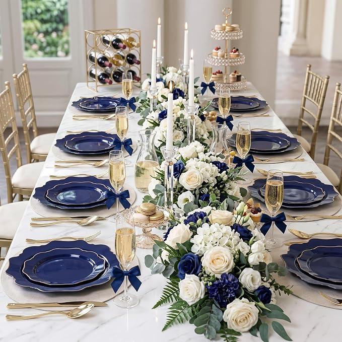 50PCS Navy Blue Disposable Plates Fancy Blue Plates