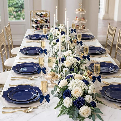 50PCS Navy Blue Disposable Plates Fancy Blue Plates