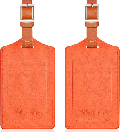 Travelambo Luggage Tags for Suitcases Faux Leather Privacy Protection 2 Pack Bag Tags Travel Accessories Essential, Cross Orange