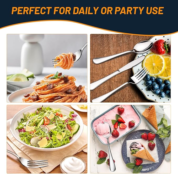 Silverware Set, 40 Piece Stainless Steel Cutlery Sets for 8, Heavy Duty Flatware, Mirror Polished Forks Spoons and Knives Set, Reusable Utensils for Home Kitchen, Dishwasher Safe