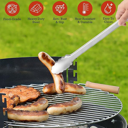 Kitchen Tongs for Cooking - 7 Inch & 9 Inch & 12 Inch Heat Resistant Stainless Steel Metal Locking Tong, BBQ Tongs Grill Tong for Cooking, Grilling, BBQ/Barbecue, Food (7+9+12 inch)