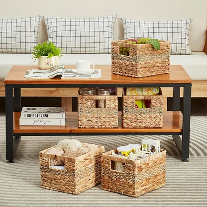 Water Hyacinth Wicker Basket, Decorative Woven Baskets with Built-in Handles, Hand-woven Storage Organizer for Organizing Pantry, Livingroom, Bedroom, Shelves, Toilet(2-PACK, Blended)