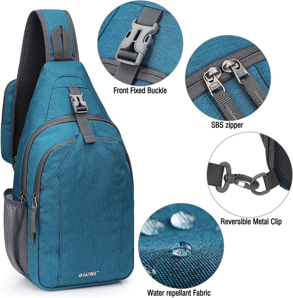 G4Free Sling Bag RFID Blocking Sling Backpack Crossbody Chest Bag Daypack for Hiking Travel(Teal Blue)
