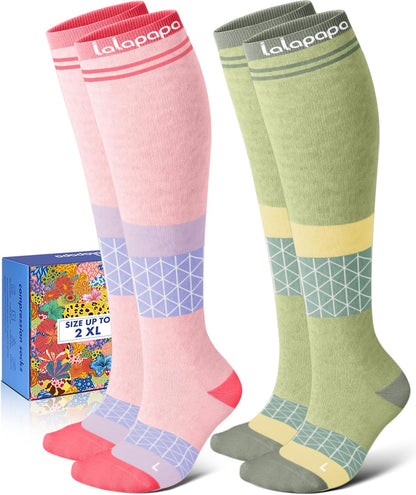 Thick Soft Cotton Compression Socks for Women Men 15-20mmHg Knee High Breathable Cotton Socks for All Day Comfort