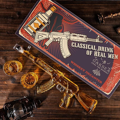 Whiskey Decanter AK47 Set with 2 Whiskey Glasses, Gifts for Men Dad Stocking Stuffers, Unique Christmas Anniversary Birthday Gift for Him Husband, Cool Presents liquor dispenser for Home Bar