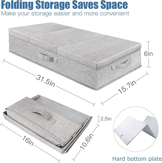 Underbed Storage Containers Bin with Lids, Large Under Bed Storage Organizer Box with Handle, Foldable Under the Storage Bags for Organizing Clothes, Shoes, Blankets, Pillows