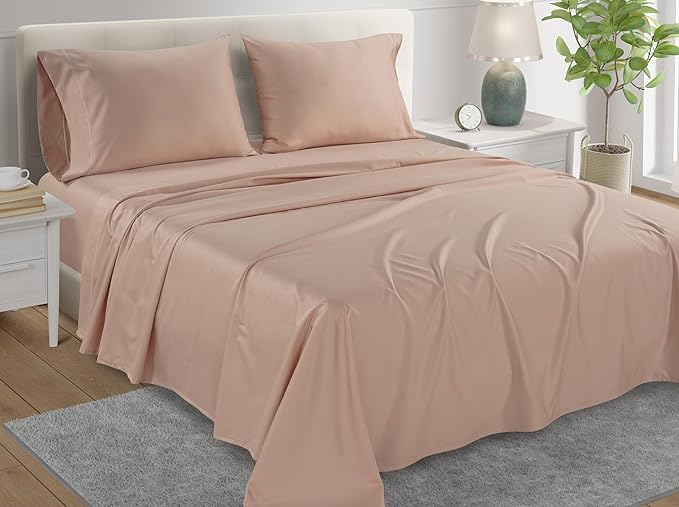 King Sheets Deep Pocket, 100% Egyptian Cotton Sheets For King Size Bed Dusty Rose, 800TC Luxury Soft & Breathable Naturally Cool Fully Elasticated Cotton Sheet Set, No Pill Fade Resistant- Sepia Rose