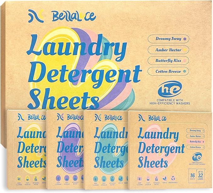 Laundry Detergent Sheets - 4 New Scented 128 Loads Travel Laundry Sheets for Dorm,College,Home,Hotel,Apartment,Camping,Ruise,Road Trip,Beach Vacation,Small Space,Family School Travel Essentials