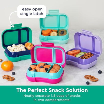 Bentgo Kids Snack - 2 Compartment Leak-Proof Bento Box Container for Snacks and Small Meals, Easy-Open Latch, Dishwasher Safe, BPA-Free for School, Daycare, & Sports - Ideal for Ages 3+ (Green/Navy)