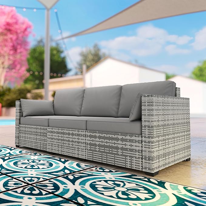 Outsunny Patio Couch PE Wicker Deep Seating Outdoor Sofa