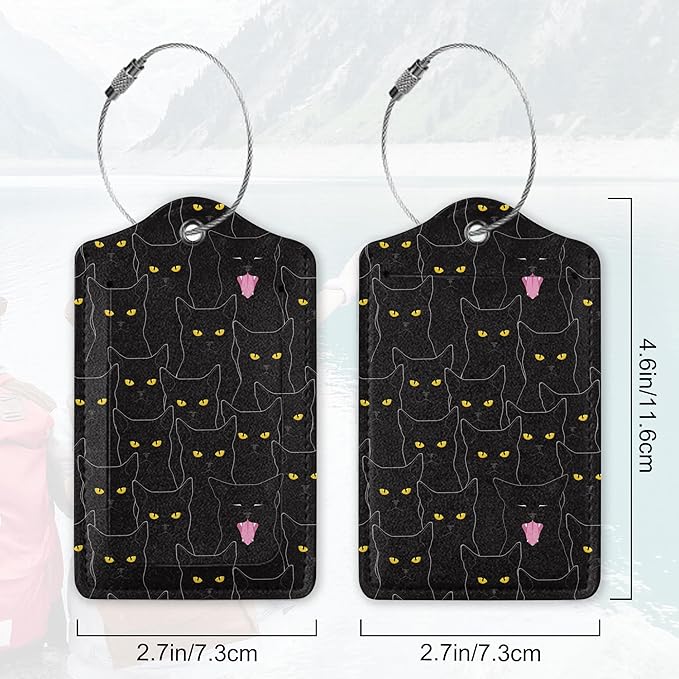 2Pcs Luggage Tag for Suitcase Black Cat Cute Suitcase Tag with Privacy Flap & Name ID Label & Metal Loop,Travel Bag Luggage Tags for Women