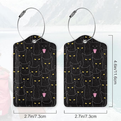 2Pcs Luggage Tag for Suitcase Black Cat Cute Suitcase Tag with Privacy Flap & Name ID Label & Metal Loop,Travel Bag Luggage Tags for Women