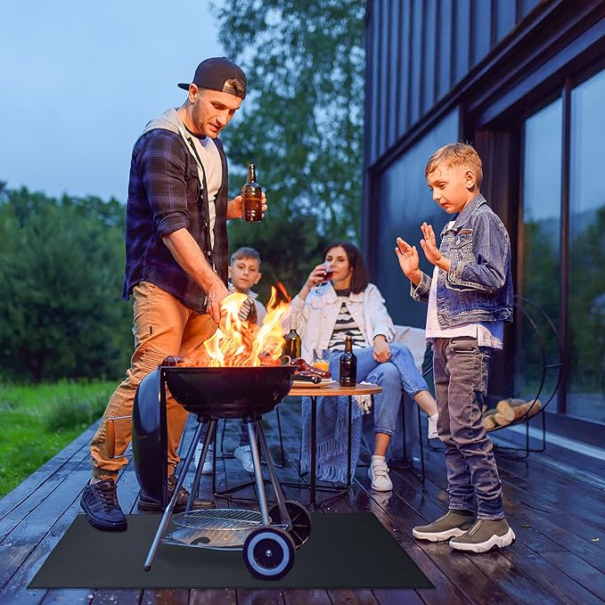 Large Under Grill Mat 60 ×40 Inch for Outdoor Charcoal, Smokers, Gas Grills, Deck and Patio Protective Mats, Fireproof Grill Pads, Indoor Fireplace Mat Prevents Ember Damage Wood Floor