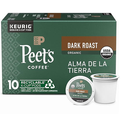 Peet's Coffee, USDA Organic Dark Roast Keurig K-Cup Pods - Alma de la Tierra 10 Count (1 Box of 10 Pods)