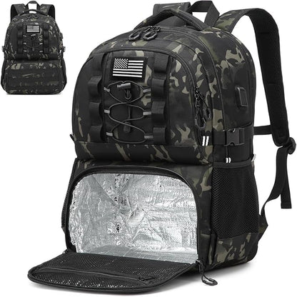 Laptop Lunch Backpack for Men - 40L Large Capacity Work Backpack with Lunch Compartment and USB Post, RFID Insulated Cooler Backpack for Work, Travel, Picnic, Dark Camo