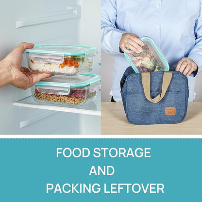Vtopmart 5Pack 22oz Glass Storage Containers with Lids, Glass Meal Prep Food Container Sets with Snap Airtight Lids for Microwave, Oven, Freezer and Dishwasher, Green