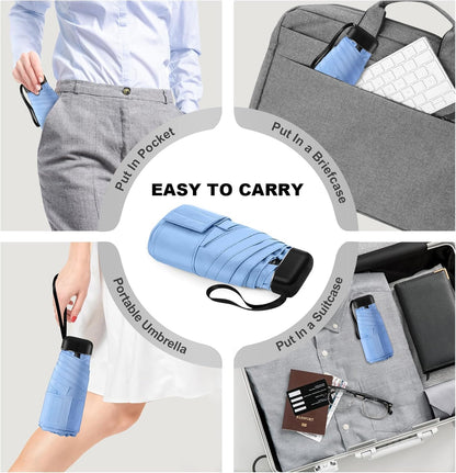 LEAGERA Mini Umbrella - Compact, Waterproof Travel Umbrella for Light Rain, Suitable for Women's Purse and Pocket