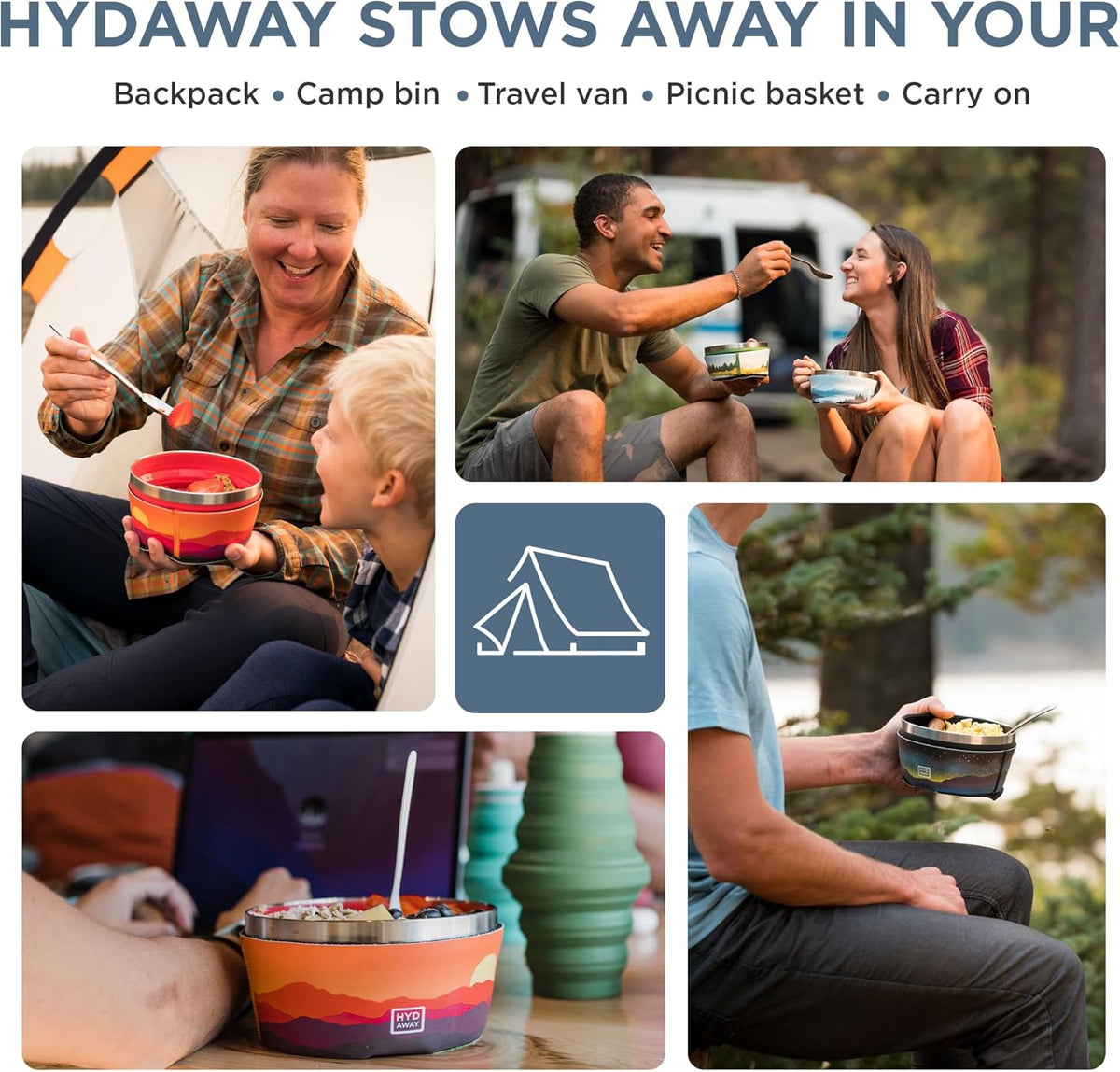 HYDAWAY 1-Quart Collapsible Insulated Bowl with Lid - BPA-Free, Leak-Resistant, Space-Saving Camp Bowl - Ideal for Hiking, Travel & Outdoor Meals
