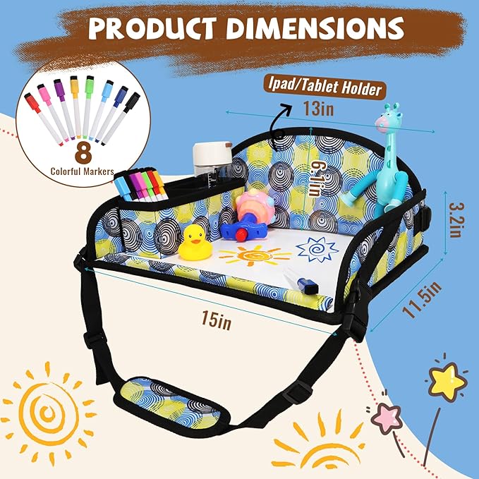 Kids Travel Tray for Airplane - Toddler Car Seat Table Tray, Road Trip Essentials for Boys & Girls, Carseat Lap Desk for Kids Road Trip Activities, Magic Circle