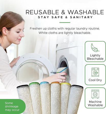 Whiffkitch Dishcloths Dishrags for Kitchen and Household Cleaning 6x7 6-Pack Non-Scratch 2-Ply Weave, Bamboo-Rayon Fabric, Absorbent, Washable, Long-Lasting