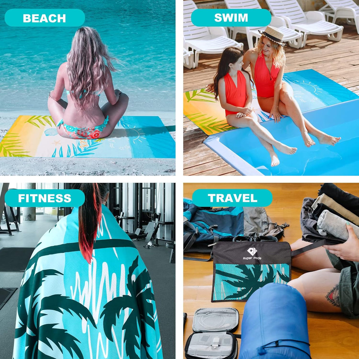 2 Pack Microfiber Beach Towel, Oversized Microfiber Pool Towel 75”x 35”, Sand-Free Beach Towel, Quick Drying Camping Towel, Super Absorbent Bath Blanket, Soft Breathable and Lightweight