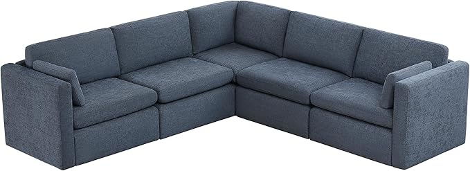 CHITA Oversized Modular Sectional Fabric Sofa Set, FSC Certified Extra Large 5 Seat V Shaped Cloud Couch for Living Room, 106 inch Width, 4 Seater and 1 Middle Corner, Blue