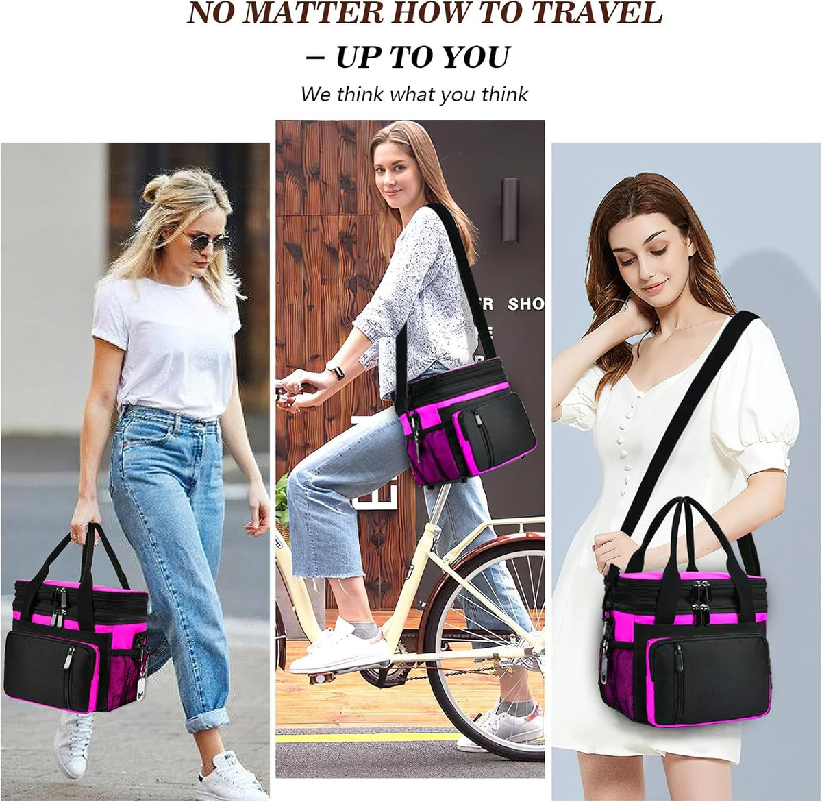 Insulated Lunch Bag Women | Large Adult Lunch Box | Double-Layer Reusable Lunch Bags | Leak-Proof Tote Cooler Bag for Work Picnic Outdoors | 16L, Hot Pink