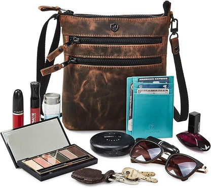 Crossbody Sling Bag for Women Small Real Leather Purse Vintage Travel Crossover Shoulder Bag Handmade