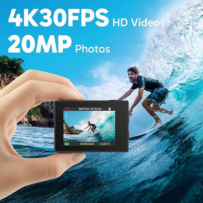 AKASO EK7000 4K30fps Action Camera with EIS Ultra HD 20MP 131ft Waterproof Underwater Camera with 4X Zoom Remote Control with Accessories Kit