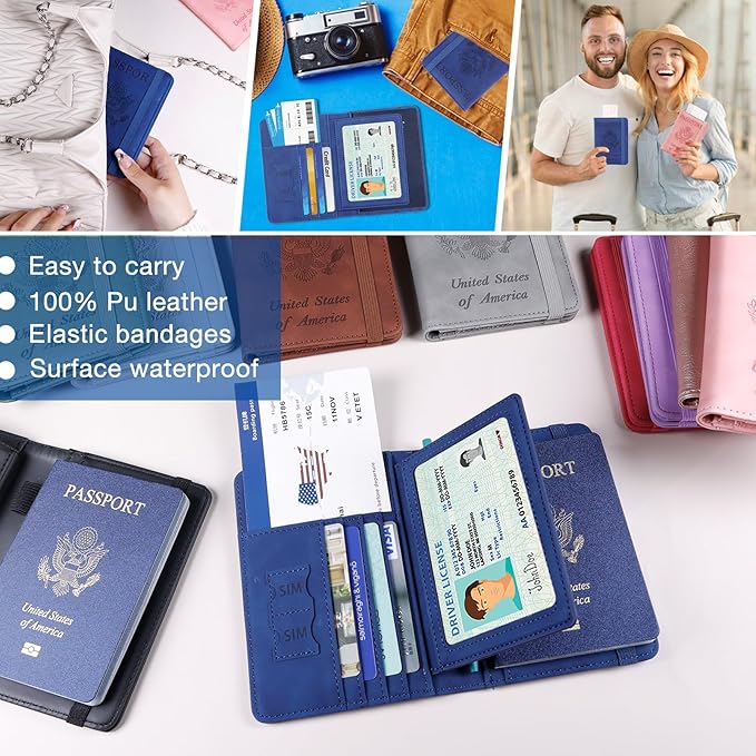 Melsbrinna Rfid Passport Holder for Travel women/Men, Cute Passport Wallet Rfid Blocking Card Slots, Rfid Passport Cover/CaseTravel Wallet, Passport Book Holder (1, Blue5)