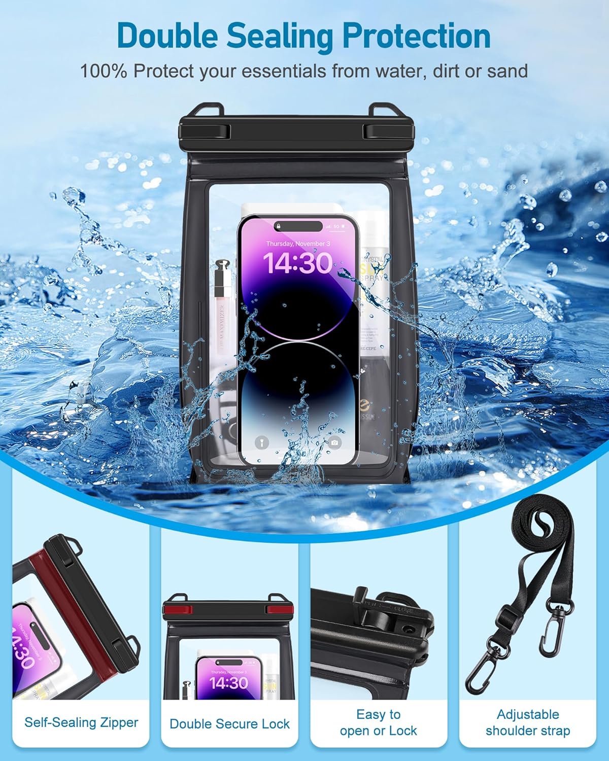 Large Capacity Waterproof Phone Pouch, Floating Dry Bag for iPhone 16 13 12 11 Pro Max Galaxy S22 S21 Waterproof Bag Sunscreen Glasses Storage Dry Pouch for Swimming Rafting Boating