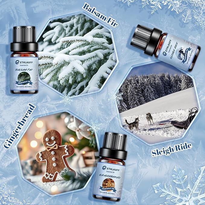Essential Oils Set, Winter, Warm Woollen Blanket, Balsam Fir, Snow Walk, Sleigh Ride, Gingerbread