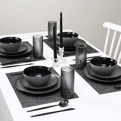 Stone Lain Dua 16-Piece Dinnerware Set Stoneware, Borosilicate Glass, Black