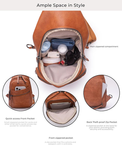 Alldaily Large Sling Bag for Women Crossbody Purse Leather Fashionable Trendy Chest Bag for Travel, Fanny Pack (Brown)