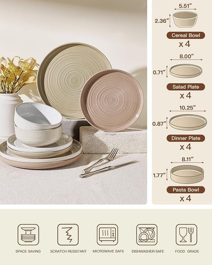Stoneware Dinnerware Sets with Pasta Bowls, Service
