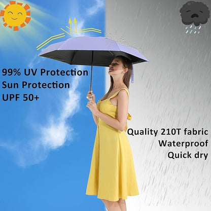 BAODINI Small UV Protection Travel Umbrella Compact for Rain and Sun UPF 50+ 41 inch Portable Umbrella for Women and Men