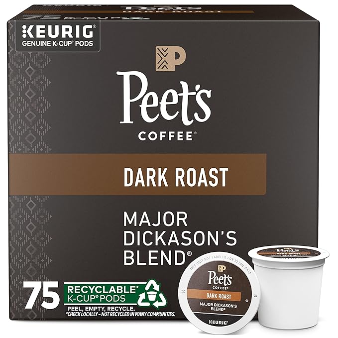 Peet's Coffee, Dark Roast Keurig K-Cup Pods - Major Dickason's Blend 75 Count (1 Box of 75 Pods)
