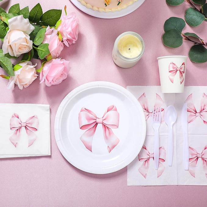 Sieral 144 Pcs Pink Bow Party Supplies Coquette Birthday Party Decoration Bow